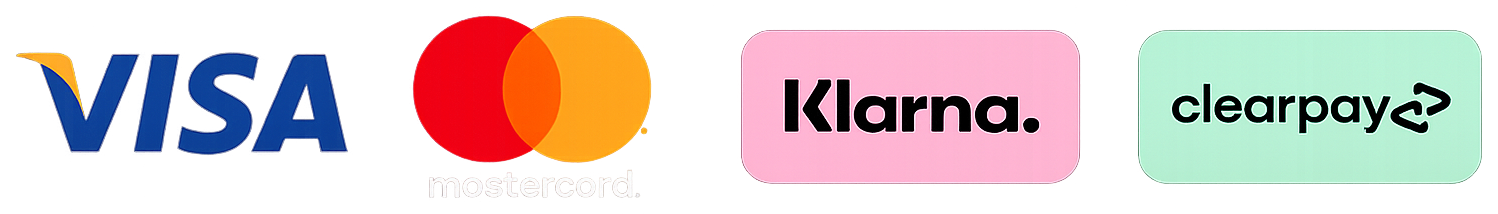 Visa, Mastercard, Klarna and Clearpay accepted
