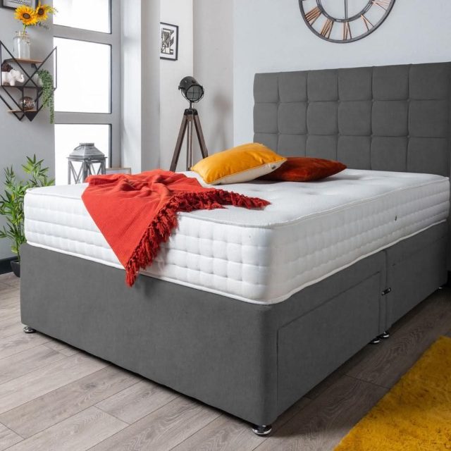 Cubed Headboard Divan Bed – Hybrid Mattress Included
